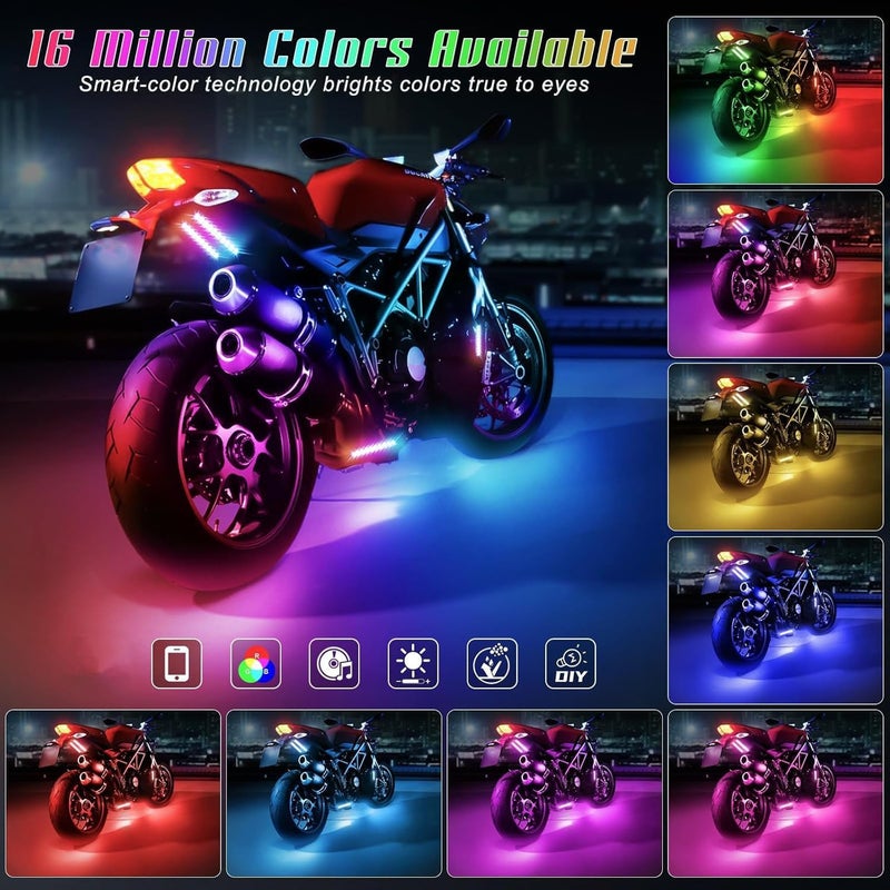 Sxlofty 8 Pcs Motorcycle LED Light Kits, App Control Multicolor Waterproof Motorcycle LED Strip Lights, Music Sync & Multiple Scene Modes RGB LED Lights for Motorcycles, DC 12V - Image 2